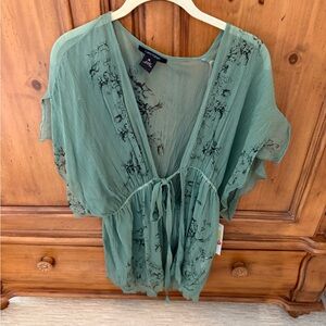 Karen Kane Green Print Blouse